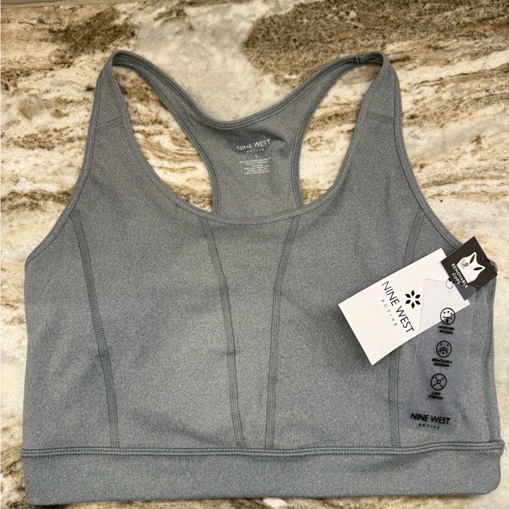 Nine West Active Gray Racerback Cropped Top/
Sports Bra Top Size L Large NWT